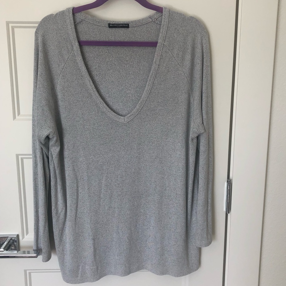Brandy Melville Heather Gray V-neck Sweater